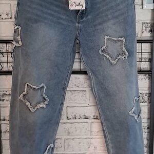 New Vine & Valley Wide Leg Jeans Star Patch Women’s Medium Y2K Boho Y2K 90’s